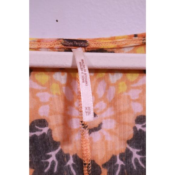 Free People Floral Boho Midi Dress Long Sleeve Flowy Peasant Style – Size XS - Picture 6 of 8